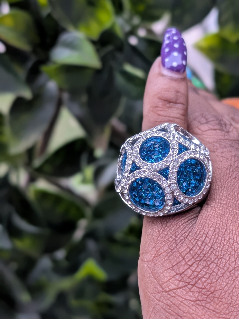 Blue Crystal Dome Statement Ring - Women Jewelry
